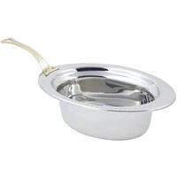 Bon Chef 5303HL 13" x 9" x 5" Stainless Steel 3.75 Qt. Full Size Oval Bolero Design Food Pan with Long Brass Handle