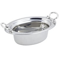 Bon Chef 5303HRSS 13" x 9" x 5" Stainless Steel 3.75 Qt. Full Size Oval Bolero Design Food Pan with Round Stainless Steel Handles