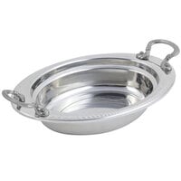 Bon Chef 5404HR 13" x 9" x 3" Stainless Steel 2 Qt. Full Size Laurel Design Food Pan with Round Stainless Steel Handles