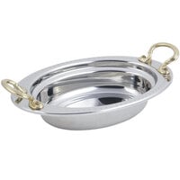 Bon Chef 5304HR 13" x 9" x 3" Stainless Steel 2 Qt. Full Size Oval Bolero Design Food Pan with Round Brass Handles