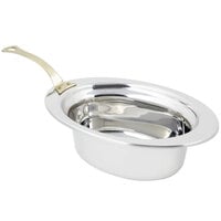 Bon Chef 5203HL 13" x 9" x 5" Stainless Steel 3.75 Qt. Full Size Oval Plain Design Food Pan with Long Brass Handle