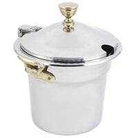 Bon Chef 5611WHCHR 10 5/8" x 8 1/4" Stainless Steel 7 Qt. Arches Design Soup Tureen with Hinged Cover and Round Brass Handles