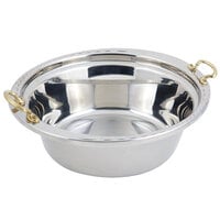 Bon Chef 5656HR 13" x 12" x 4" Stainless Steel 4 Qt. Arches Design Casserole Food Pan with Round Brass Handles