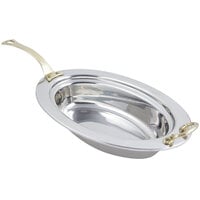 Bon Chef 5299HL 19" x 11" x 4" Stainless Steel 6 Qt. Plain Design Oval Food Pan with Long Brass Handle