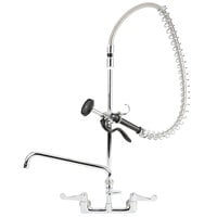 Equip by T&S 5PR-8WWS12 Wall Mounted 35 3/4" High Pre-Rinse Faucet with 8" Adjustable Centers, Wrist Action Handles, 44" Hose, 12 1/8" Add-On Faucet, Supply Inlet Kit, and 6" Wall Bracket