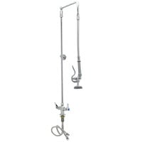 T&S B-0111-B EasyInstall Deck Mounted 38 3/4" High Pre-Rinse Faucet with Flex Inlets, Swivel Arm, 20" Hose, and 6" Wall Bracket