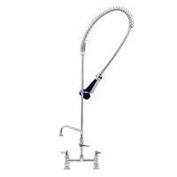 T&S B-0123-A06-08C EasyInstall Deck Mounted 46" High Pre-Rinse Faucet with Adjustable 8" Centers, Ergonomic Low Flow Spray Valve, 44" Hose, and 6" Add-On Faucet