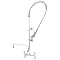 T&S B-0123-12-CR-B EasyInstall Deck Mounted 49 1/4" High Pre-Rinse Faucet with Adjustable 8" Centers, 44" Hose, 12" Add-On Faucet, and 6" Wall Bracket