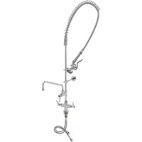 T&S B-0113-ADF12-B EasyInstall Deck Mounted 49 1/2" High Pre-Rinse Faucet with Flex Inlets, 44" Hose, 12" Add-On Faucet, and Wall Bracket
