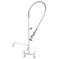 T&S B-0123-A12-V-BC EasyInstall Deck Mounted 45 1/4" High Pre-Rinse Faucet with Adjustable 8" Centers, Low Flow Spray Valve, 44" Hose, 12" Add-On Faucet, Vacuum Breaker, and 6" Wall Bracket