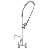T&S B-0123-ADF08-B EasyInstall Deck Mounted 49 1/4" High Pre-Rinse Faucet with Adjustable 8" Centers, 44" Hose, 8" Add-On Faucet, and Wall Bracket
