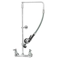 T&S B-0132 Wall Mounted 35 7/8" High Pre-Rinse Faucet with Adjustable 8" Centers, Swivel Arm, 26" Hose, and 6" Wall Bracket