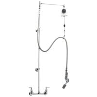 T&S B-0128-VB Deck Mounted 55" High Pre-Rinse Faucet with Adjustable 8" Centers, Angled Low Flow Spray Valve, Balancer, 68" Hose, Vacuum Breaker, and 6" Wall Bracket