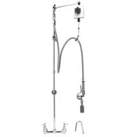 T&S B-0130 Wall Mounted 53" High Pre-Rinse Faucet with Adjustable 8" Centers, Quick Connect Spray Valve, Balancer, 68" Hose, Vacuum Breaker, and 6" Wall Bracket