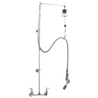 T&S B-0128 Deck Mounted 55" High Pre-Rinse Faucet with Adjustable 8" Centers, Angled Low Flow Spray Valve, Balancer, 68" Hose, and 6" Wall Bracket
