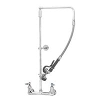T&S B-0131-B Wall Mounted 29 7/8" High Pre-Rinse Faucet with Adjustable 8" Centers, Swivel Arm, 20" Hose, and 6" Wall Bracket