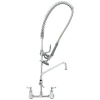 T&S B-0133-ADF10-BR EasyInstall Wall Mounted 37 1/2" High Pre-Rinse Faucet with Adjustable 8" Centers, Brush Spray Valve, 36" Hose, 10" Add-On Faucet, Flexible Supply Hoses, Supply Stops, and Wall Bracket