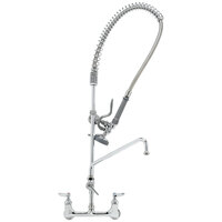 T&S B-0133-ADF14-BR EasyInstall Wall Mounted 37 1/2" High Pre-Rinse Faucet with Adjustable 8" Centers, Brush Spray Valve, 36" Hose, 14" Add-On Faucet, Flexible Supply Hoses, Supply Stops, and Wall Bracket