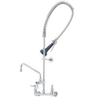 T&S B-0133-A12-08C EasyInstall Wall Mounted 37 1/2" High Pre-Rinse Faucet with Adjustable 8" Centers, Ergonomic Low Flow Spray Valve, 44" Hose, and 12" Add-On Faucet