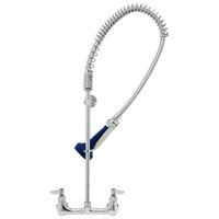 T&S B-0133-CCB08 EasyInstall Wall Mounted 33 1/2" High Pre-Rinse Faucet with Adjustable 8" Centers, Ergonomic Spray Valve, 44" Hose, and 6" Wall Bracket