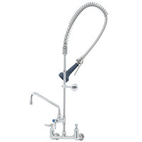 T&S B-0133-A12-08 EasyInstall Wall Mounted 37 1/2" High Pre-Rinse Faucet with Adjustable 8" Centers, Ergonomic Spray Valve, 44" Hose, and 12" Add-On Faucet