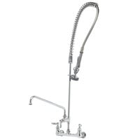 T&S B-0133-ADF08 EasyInstall Wall Mounted 37 1/2" High Pre-Rinse Faucet with Adjustable 8" Centers, 44" Hose, and 8" Add-On Faucet
