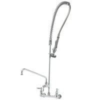 T&S B-0133-A14-CCB EasyInstall Wall Mounted 37 1/2" High Pre-Rinse Faucet with Adjustable 8" Centers, 44" Hose, 14" Add-On Faucet, and 6" Wall Bracket
