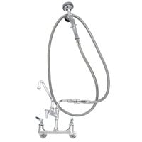 T&S B-0175-03 Wall Mounted Pre-Rinse Faucet with Adjustable 8" Centers, Angled Spray Valve, 104" Hose, 12" Add-On Faucet, 90 Degree Swivel Adapter, Vacuum Breaker, and Wall Hook