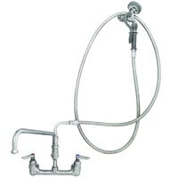 T&S B-0175-06 Wall Mounted Pre-Rinse Faucet with Adjustable 8" Centers, Angled Spray Valve, 68" Hose, 8" Add-On Faucet, 90 Degree Swivel Adapter, and Wall Hook