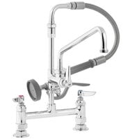 T&S B-0175-05 Deck Mounted Pre-Rinse Faucet with Adjustable 8" Centers, Angled Spray Valve, 68" Hose, 8" Add-On Faucet, 90 Degree Swivel Adapter, and Wall Hook