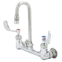 T&S B-0230-CR-WH4 Wall Mounted Pantry Faucet with 8" Centers, 5 3/4" Swivel Gooseneck, Cerama Cartridges, and 4" Wrist Action Handles