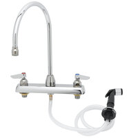 T&S B-1173 Deck Mount Workboard Faucet with 8" Centers, 7 7/8" Gooseneck Spout, and Sidespray