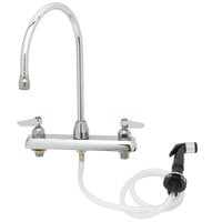 T&S B-1174 Deck Mount Workboard Faucet with 8" Centers, 8 13/16" Gooseneck Spout, Stream Regulator, and Sidespray