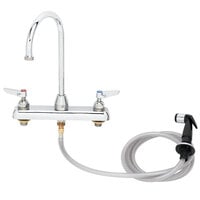 T&S B-1170 Deck Mount Workboard Faucet with 4" Centers, 5 3/4" Gooseneck Spout, 4" Wrist Action Handles, and Sidespray