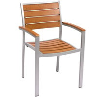 BFM Seating Largo Outdoor / Indoor Stackable Synthetic Teak Silver Arm Chair