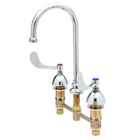 T&S B-2866-LF12-CR4 Easy Install 1.2 GPM Deck Mount Faucet with 8" Centers, 5 3/4" Gooseneck, 4" Wrist Action Handles, and Cerama Cartridges