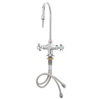 T&S BL-5700-03 Deck Mounted Laboratory Faucet with Flex Inlets, 5 7/8" Swivel Gooseneck Spout (Serrated Tip), 4-Arm Handles, Eterna Cartridges, and Conversion Washer