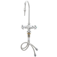 T&S BL-5700-02 Deck Mounted Laboratory Faucet with Flex Inlets, 5 7/8" Swivel Gooseneck Nozzle (Serrated Tip), 4-Arm Handles, and Eterna Cartridges