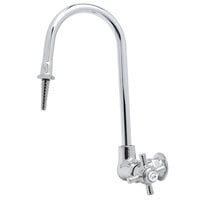 T&S BL-5860-01TL Single Hole Wall Mount Lab Faucet with 5 7/8" Rigid Gooseneck Spout, Serrated Tip, and 4 Arm Handle