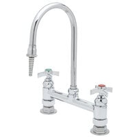 T&S BL-5715-01 Deck Mount Mixing Faucet with 8" Adjustable Centers, 5 7/8" Rigid Gooseneck Spout, Serrated Tip, and 4 Arm Handle