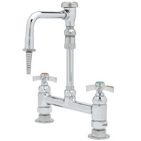T&S BL-5715-09 Deck Mount Mixing Faucet with 8" Adjustable Centers, 5 11/16" Nozzle, Serrated Tip, 4 Arm Handles, and Vacuum Breaker