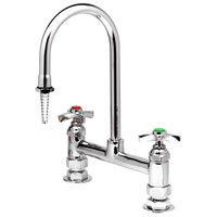 T&S BL-5715-10 Deck Mount Mixing Faucet with 8" Adjustable Centers, 8 11/16" Nozzle, Serrated Tip, 4 Arm Handles, and Vacuum Breaker