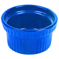 Tablecraft CW1610BS 10.5 oz. Blue Speckle Cast Aluminum Souffle Bowl with Ridges