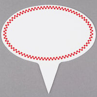 Choice Oval Write-On Deli Sign Spear with Red Checkered Border - 25/Pack