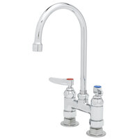 T&S B-0325-CC-CR Deck Mounted Faucet with 5 3/4" Gooseneck Nozzle, 4" Centers, 2.2 GPM Aerator, Cerama Cartridges, and Lever Handles