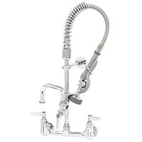 T&S MPZ-8WWN-08 EasyInstall Wall Mounted 22 1/8" High Mini Pre-Rinse Faucet with Adjustable 8" Centers, 4" Wrist Action Handles, 24" Hose, 8" Add-On Faucet, and 6" Wall Bracket