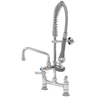T&S MPZ-8DCN-08 EasyInstall Deck Mounted 24 9/16" High Mini Pre-Rinse Faucet with Adjustable 8" Centers, Club Handles, 24" Hose, 8" Add-On Faucet, and 6" Wall Bracket
