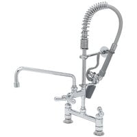T&S MPY-8DCN-12-CR EasyInstall Deck Mounted 24 1/2" High Mini Pre-Rinse Faucet with Adjustable 8" Centers, Low Flow Spray Valve, Club Handles, 24" Hose, 12" Add-On Faucet, and 6" Wall Bracket