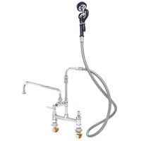 T&S PE-8DESN12PZJUE Deck Mount Pet Grooming Mixing Faucet with 8" Adjustable Centers, 12" Add On Nozzle, EB-0072-H Angle Spray Valve, 72" Flex Hose, and Eterna Cartridges