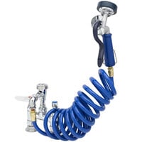T&S PG-4DREV Deck Mount Pet Grooming Faucet with 4" Centers, Aluminum Spray Valve, 9' Coiled Hose, and Vacuum Breaker